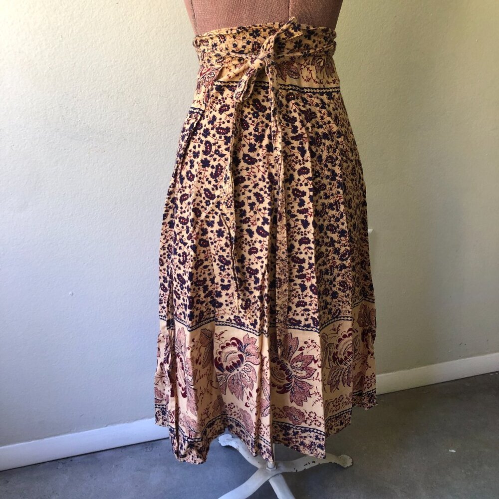 Vintage Midi India Cotton Floral 70s Wrap Skirt - Picture 5 of 5